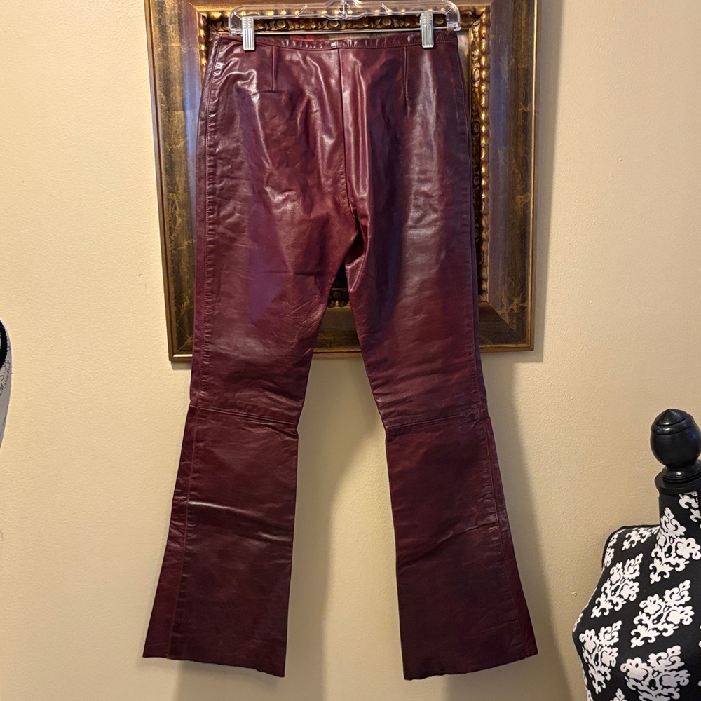 ♥️Rachelle Burgundy Leather Partial Lined Bootcut Flare Pants - Picture 6 of 13